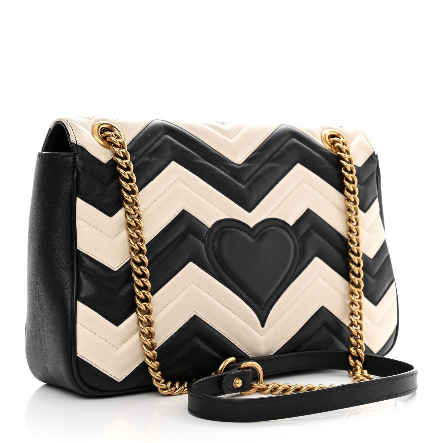 Calfskin Matelasse Medium GG Marmont Shoulder Bag Black White
