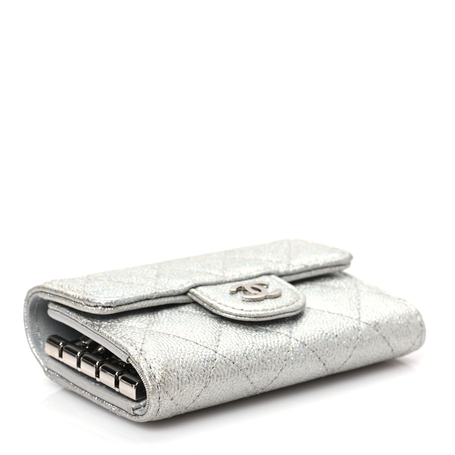 Chanel Metallic Caviar Quilted Classic 4 Key Holder Wallet Silver 4 of 7