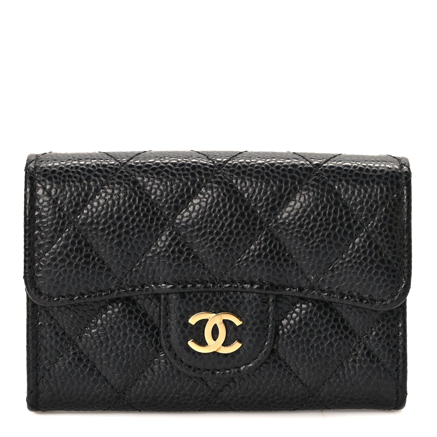 Caviar Quilted Flap Card Holder Wallet Black