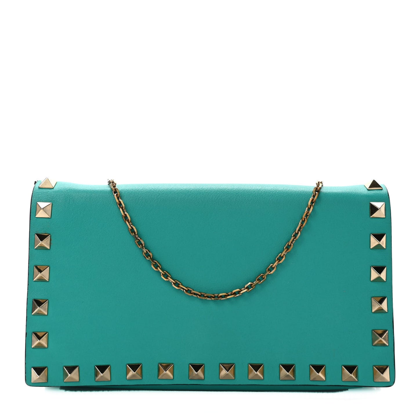 Calfskin Rockstud Flap Wallet On Chain Opaline Green