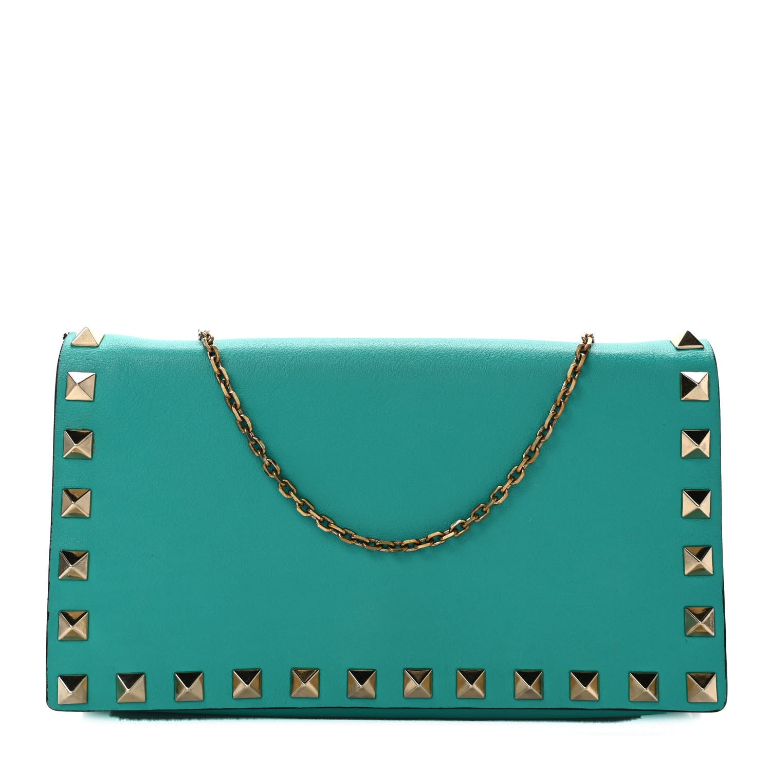 Valentino Garavani Calfskin Rockstud Flap Wallet On Chain Opaline Green 1 of 10