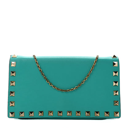 Valentino Garavani Calfskin Rockstud Flap Wallet On Chain Opaline Green 1 of 10