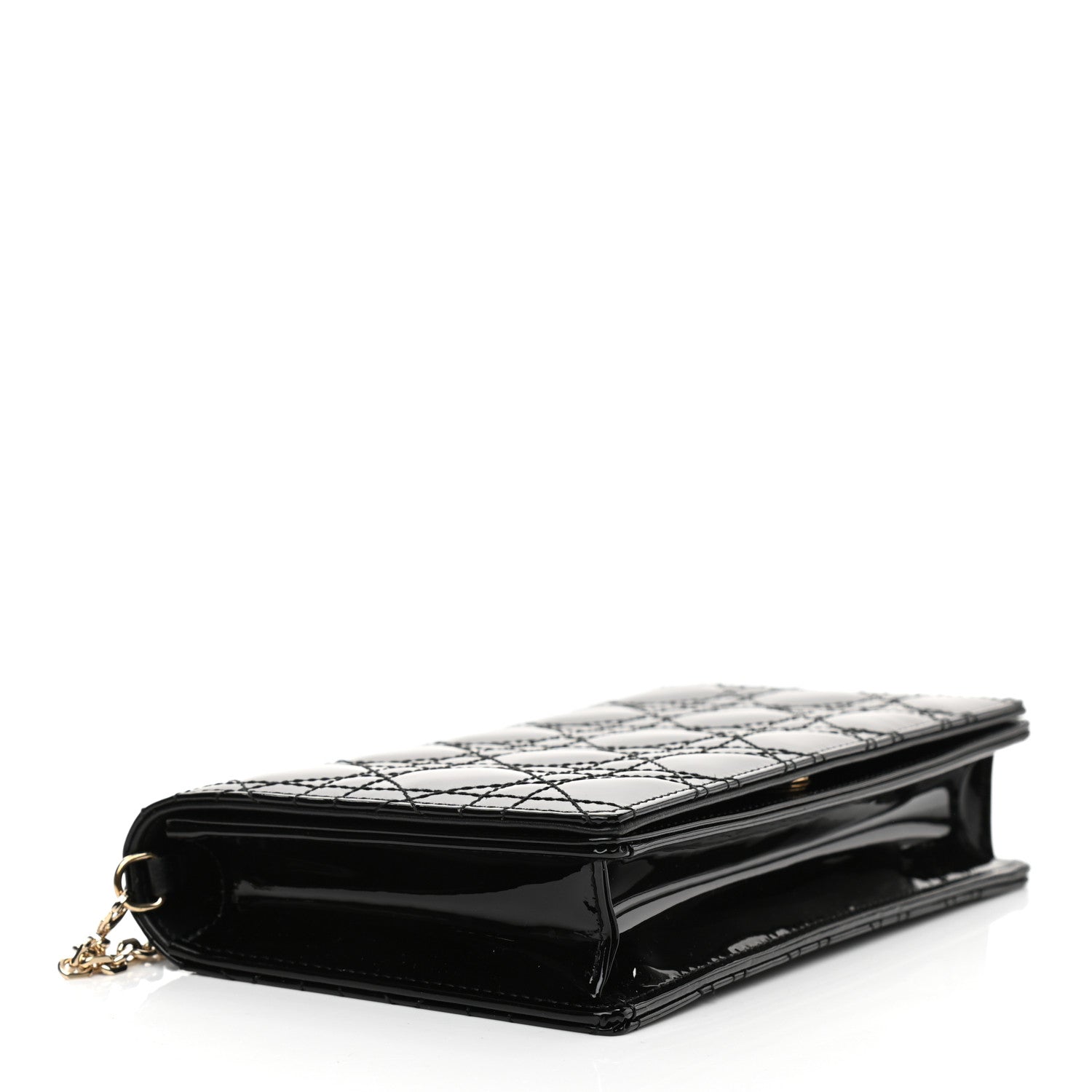 Christian Dior Patent Cannage Lady Dior Chain Wallet Black 5 of 11