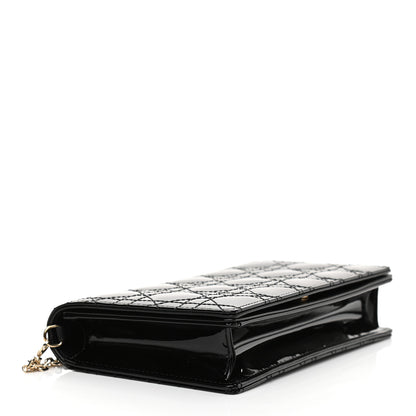 Christian Dior Patent Cannage Lady Dior Chain Wallet Black 5 of 11