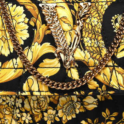 Versace Silk Barocco Printed Quilted Virtus V Mini Chain Flap Shoulder Bag Black Gold 7 of 9