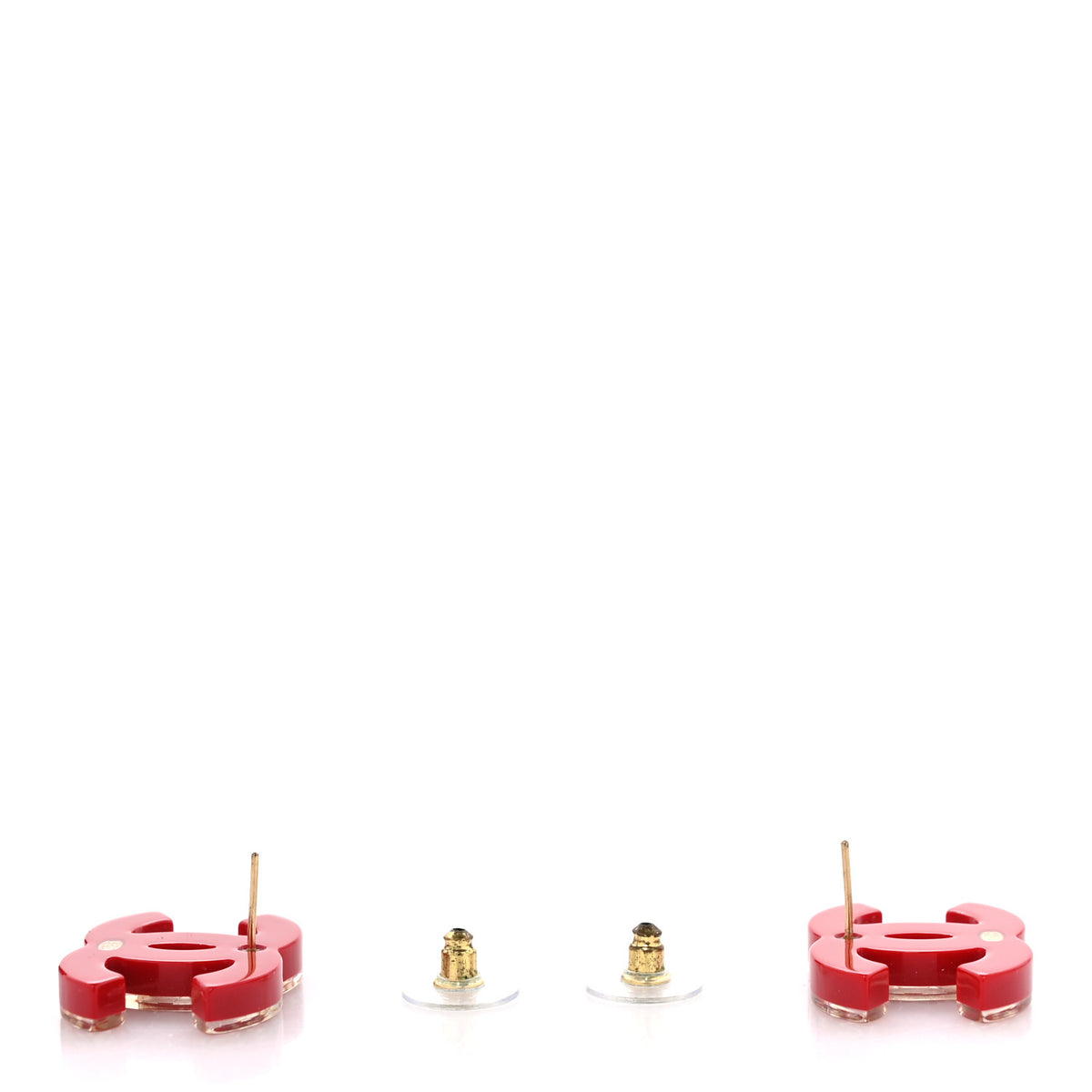 Chanel Resin Crystal CC Earrings Red 3 of 5