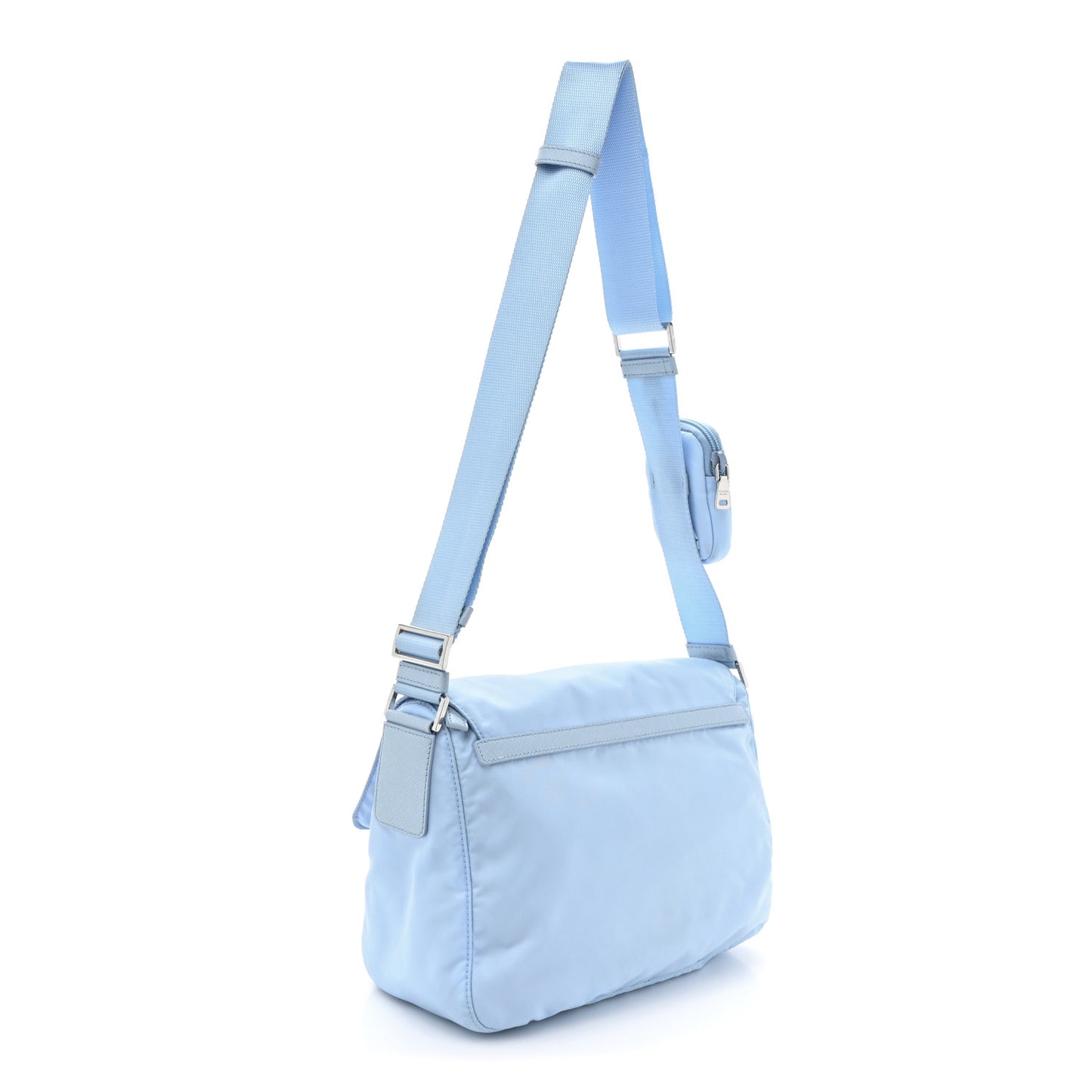Re-Nylon Vela Saffiano Pocket Double Buckle Messenger Shoulder Bag Fiordaliso