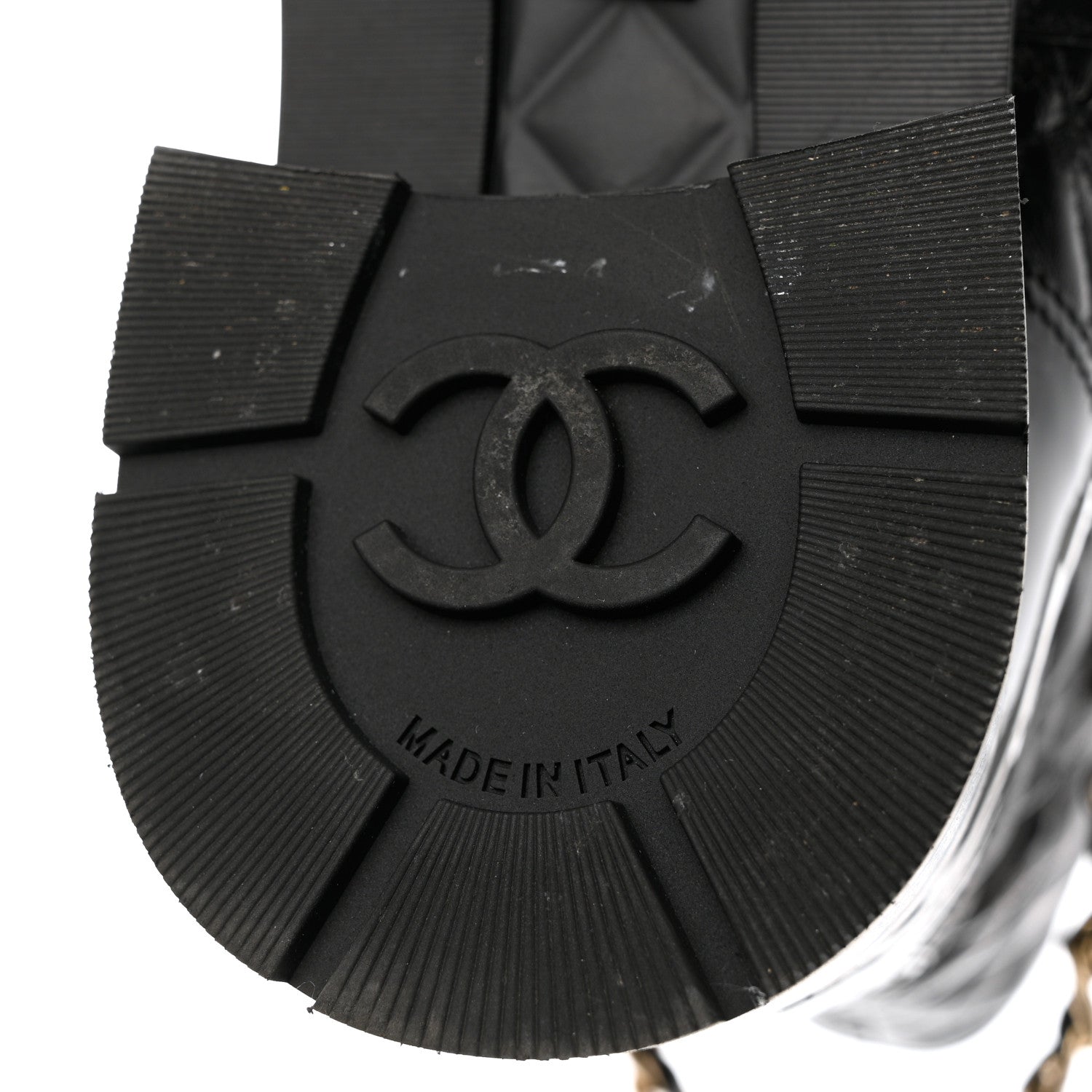 Chanel Shiny Calfskin Patent Quilted Chain Lace Up Combat Boots 38.5 Black 8 of 11