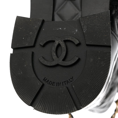 Chanel Shiny Calfskin Patent Quilted Chain Lace Up Combat Boots 38.5 Black 8 of 11