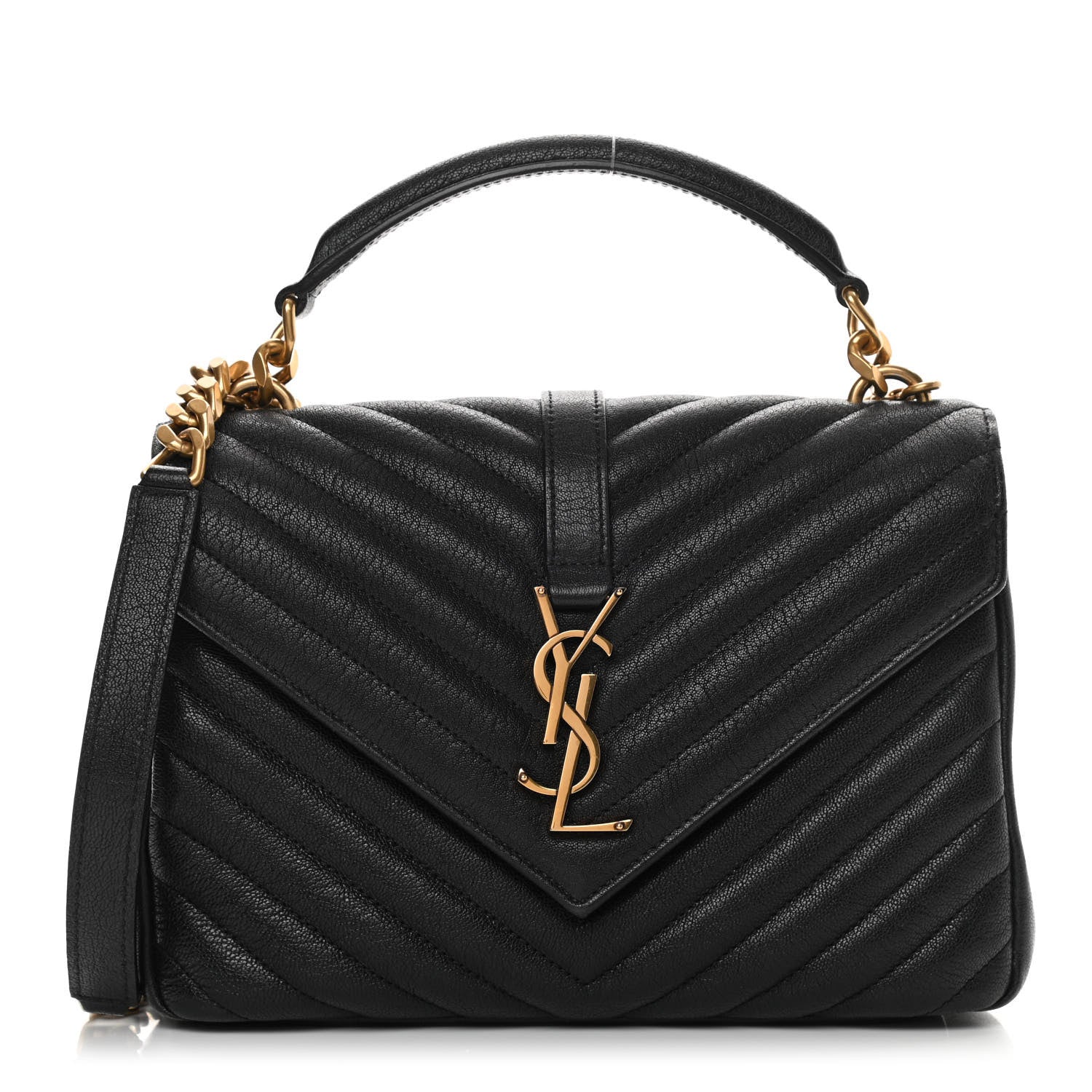 Saint Laurent Sheepskin Matelasse Chevron Monogram Medium College Bag Black 1 of 14