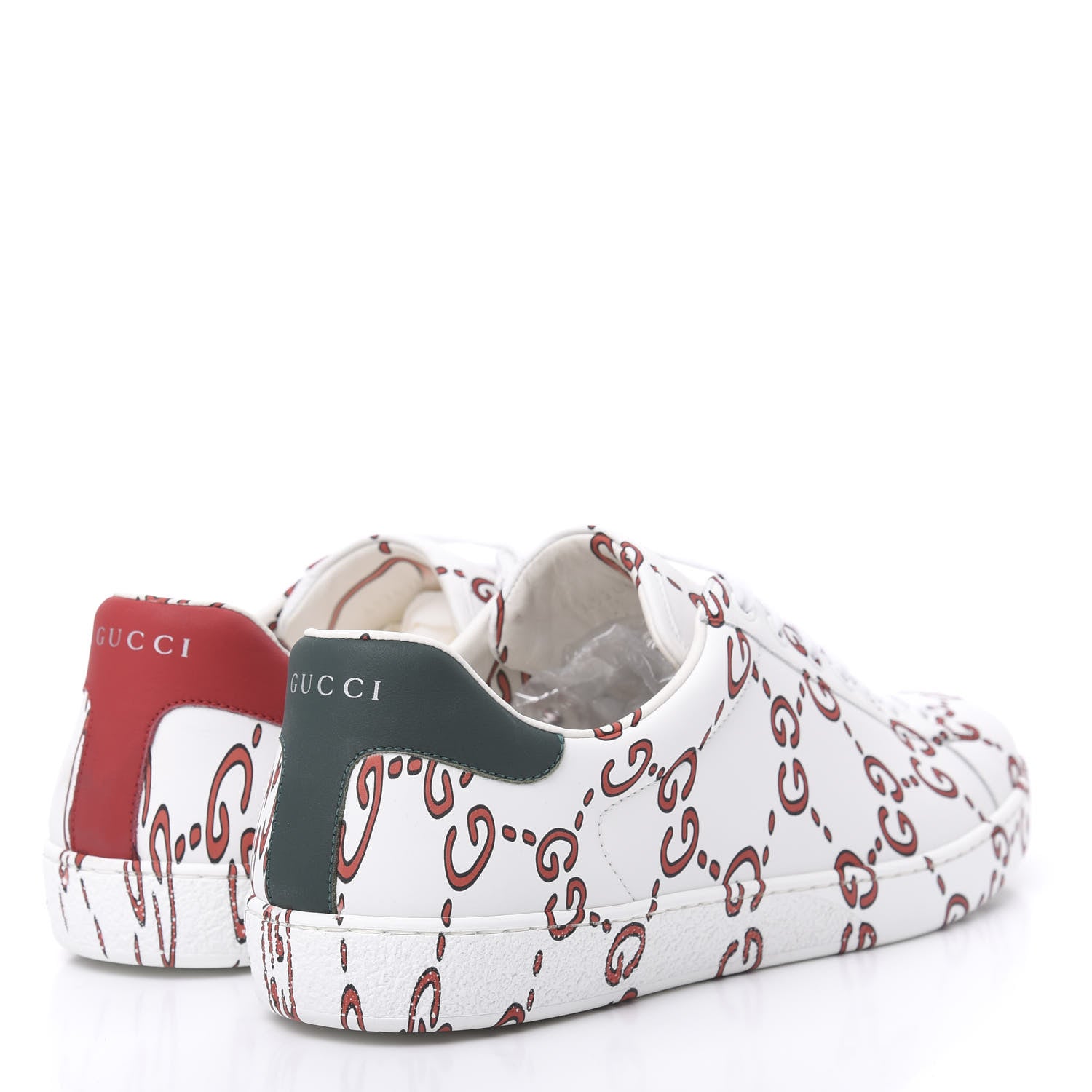 Gucci Calfskin GucciGhost Print Mens Ace Sneakers 10 White Hibiscus Red 4 of 8