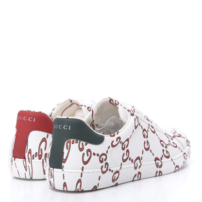 Gucci Calfskin GucciGhost Print Mens Ace Sneakers 10 White Hibiscus Red 4 of 8