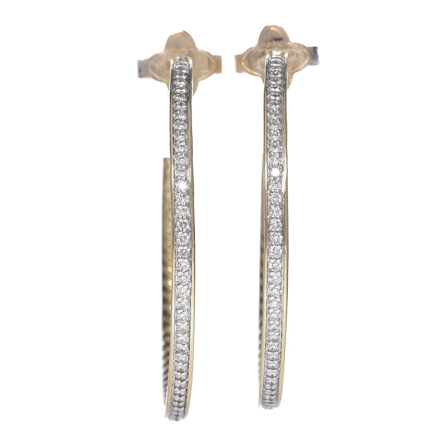18K Yellow Gold Diamond Large Cable Hoop Earrings