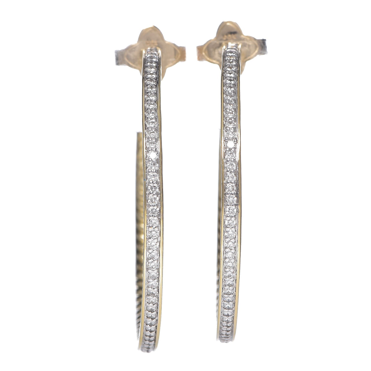 David Yurman 18K Yellow Gold Diamond Large Cable Hoop Earrings 1 of 4