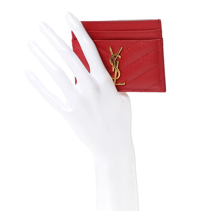Saint Laurent Grain De Poudre Matelasse Chevron Monogram Credit Card Case Rouge Eros 2 of 10