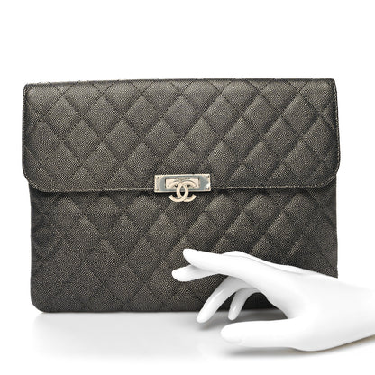 Chanel Metallic Caviar Quilted Medium Golden Class Pouch Dark Grey 2 of 12