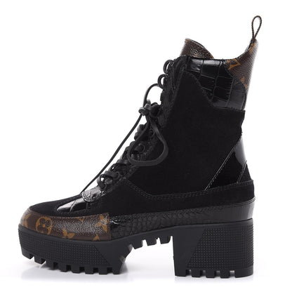 Louis Vuitton Suede Calfskin Monogram Laureate Platform Desert Boots 36 Black 1 of 8