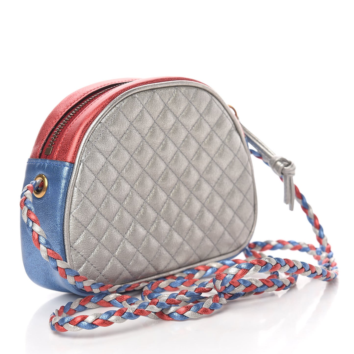 Laminated Nappa Trapuntata Mini Zumi Dome Shoulder Bag Rosso Marine Argento