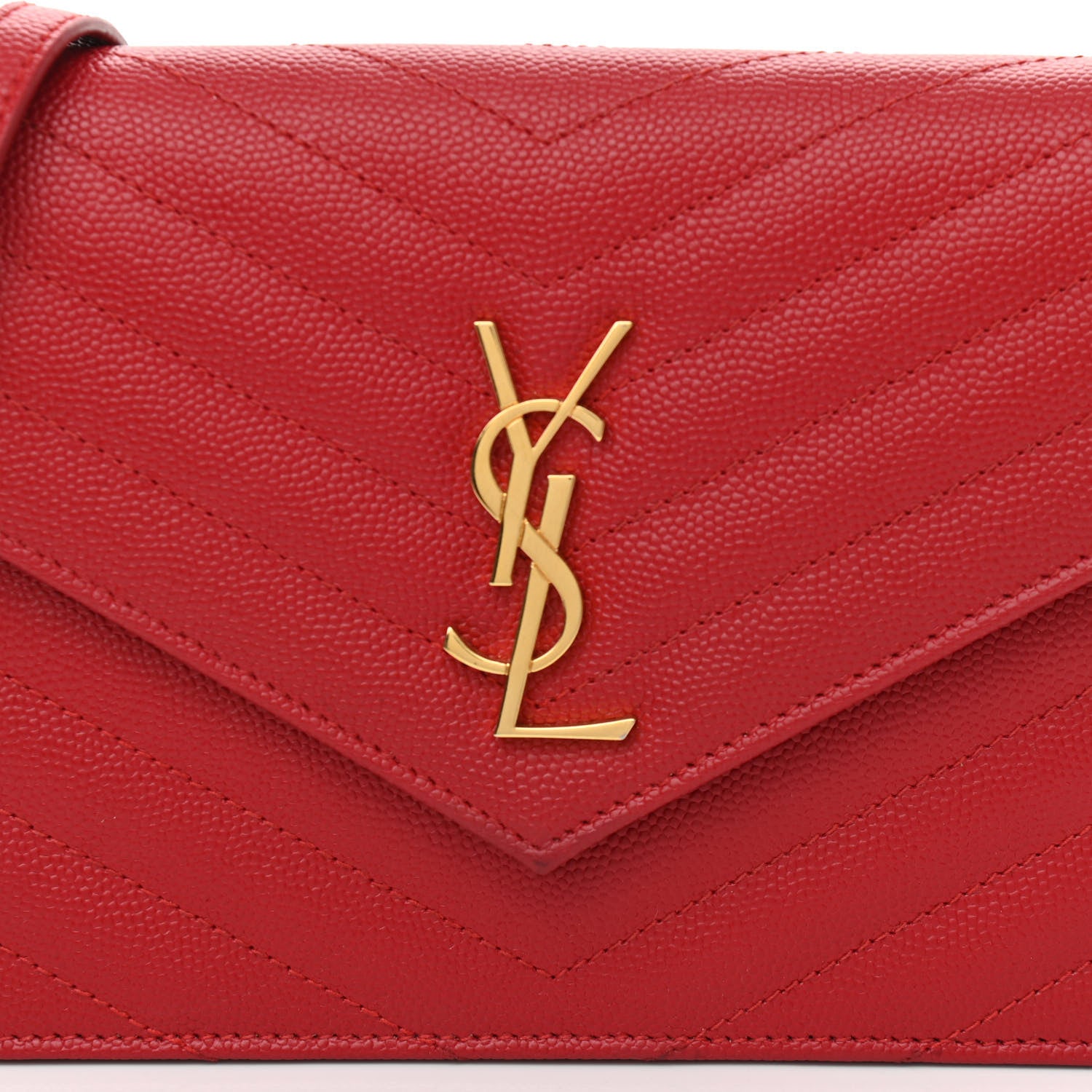 Saint Laurent Grain De Poudre Matelasse Chevron Monogram Envelope Chain Wallet New Red 8 of 12