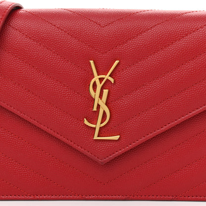 Saint Laurent Grain De Poudre Matelasse Chevron Monogram Envelope Chain Wallet New Red 8 of 12
