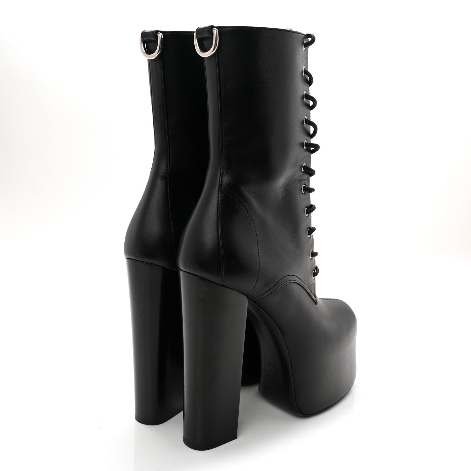 Saint Laurent Calfskin Mina Lace Up Platform Boots 38.5 Black 4 of 9