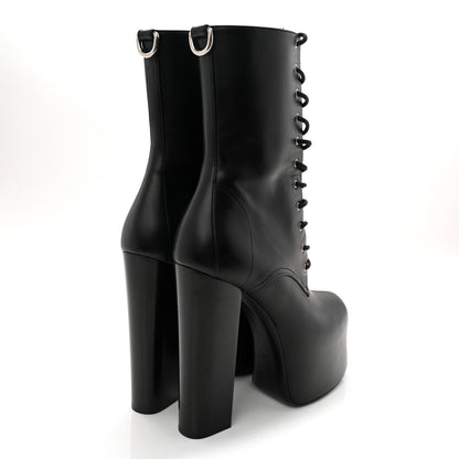 Saint Laurent Calfskin Mina Lace Up Platform Boots 38.5 Black 4 of 9