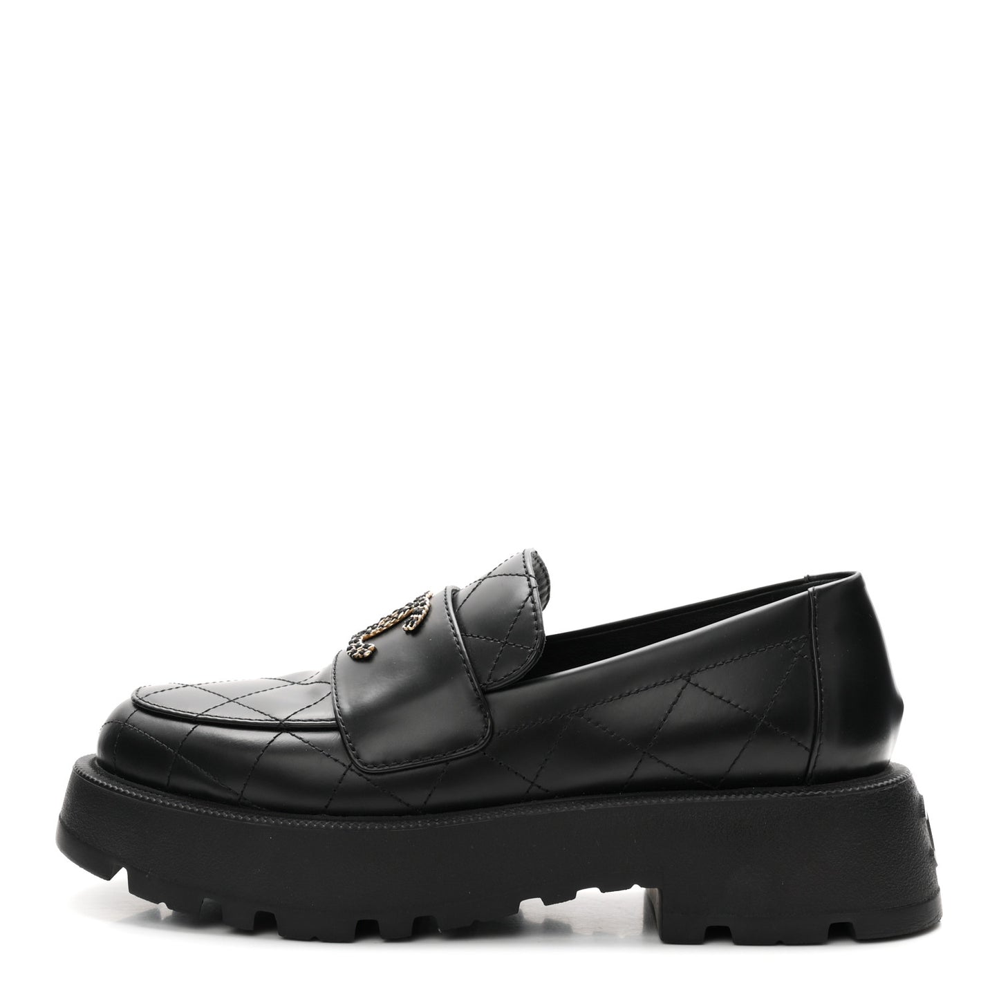 Calfskin Stitched CC Loafers 38.5 Black
