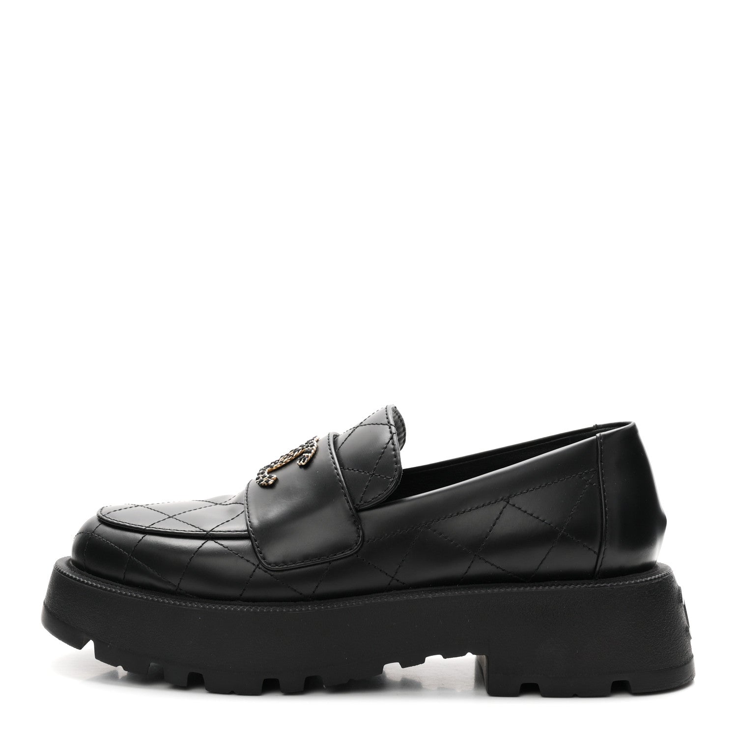 Chanel Calfskin Stitched CC Loafers 38.5 Black 1 of 9