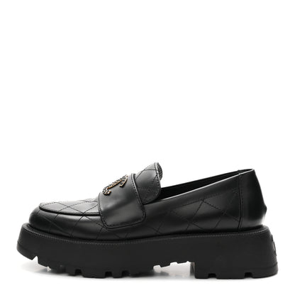 Chanel Calfskin Stitched CC Loafers 38.5 Black 1 of 9
