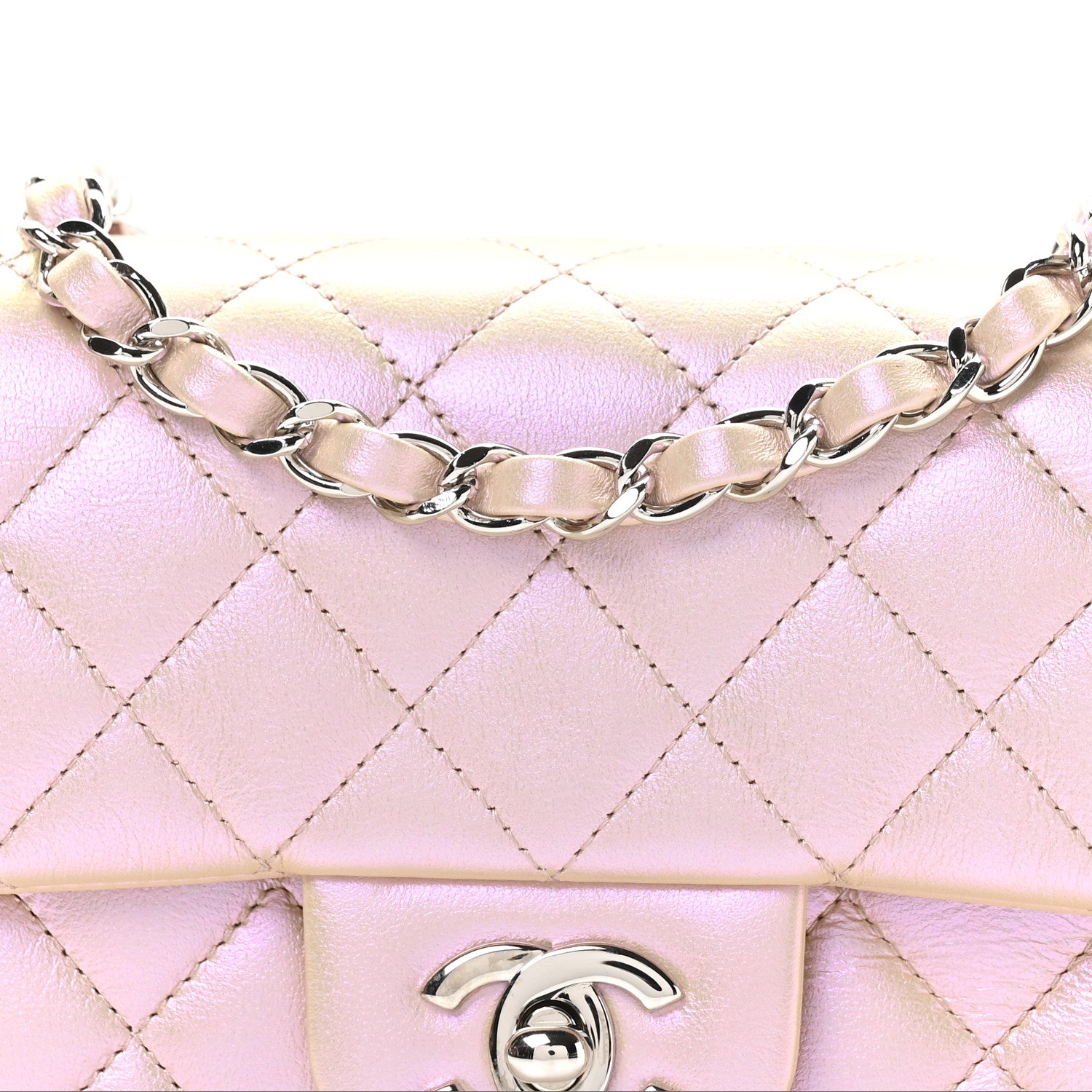 Chanel Iridescent Calfskin Quilted Mini Rectangular Flap Pink 8 of 10