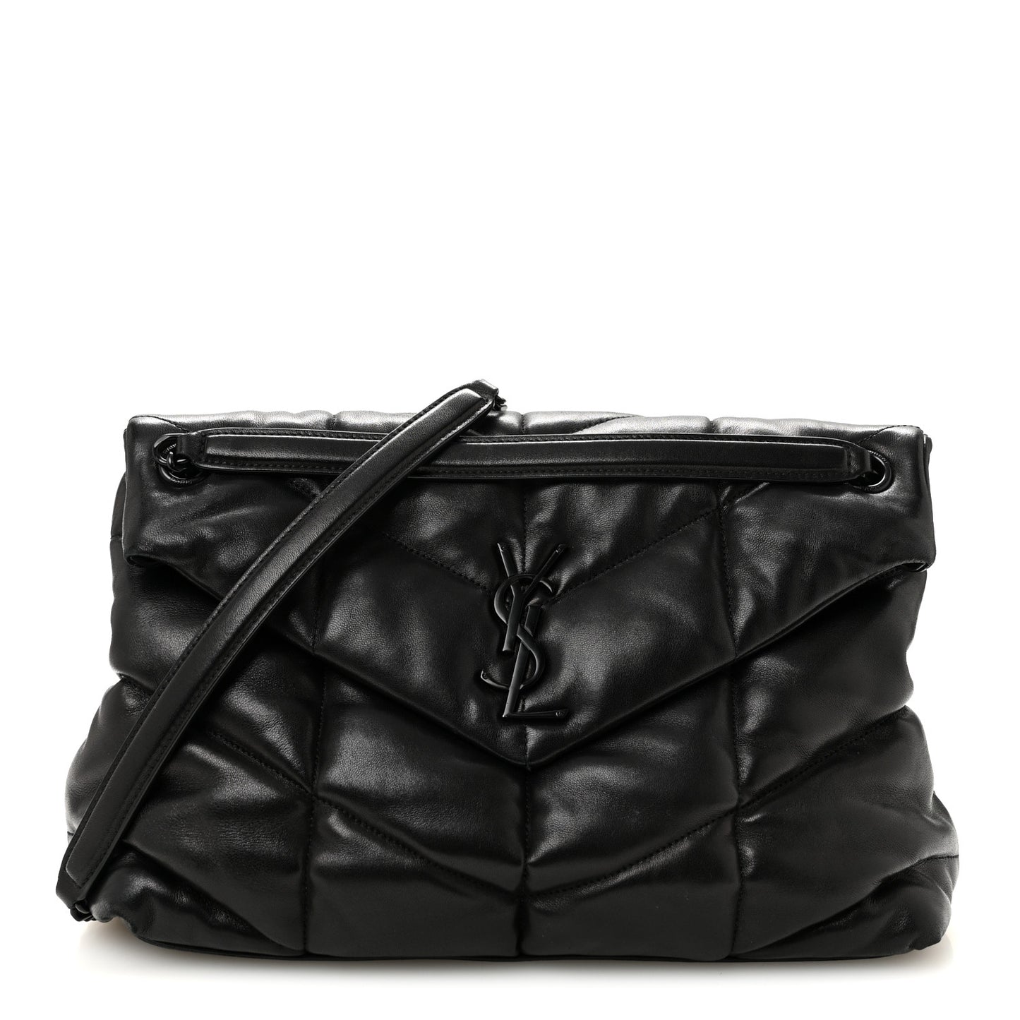 Lambskin Quilted Monogram Monochrome Medium Loulou Puffer Chain Satchel Black