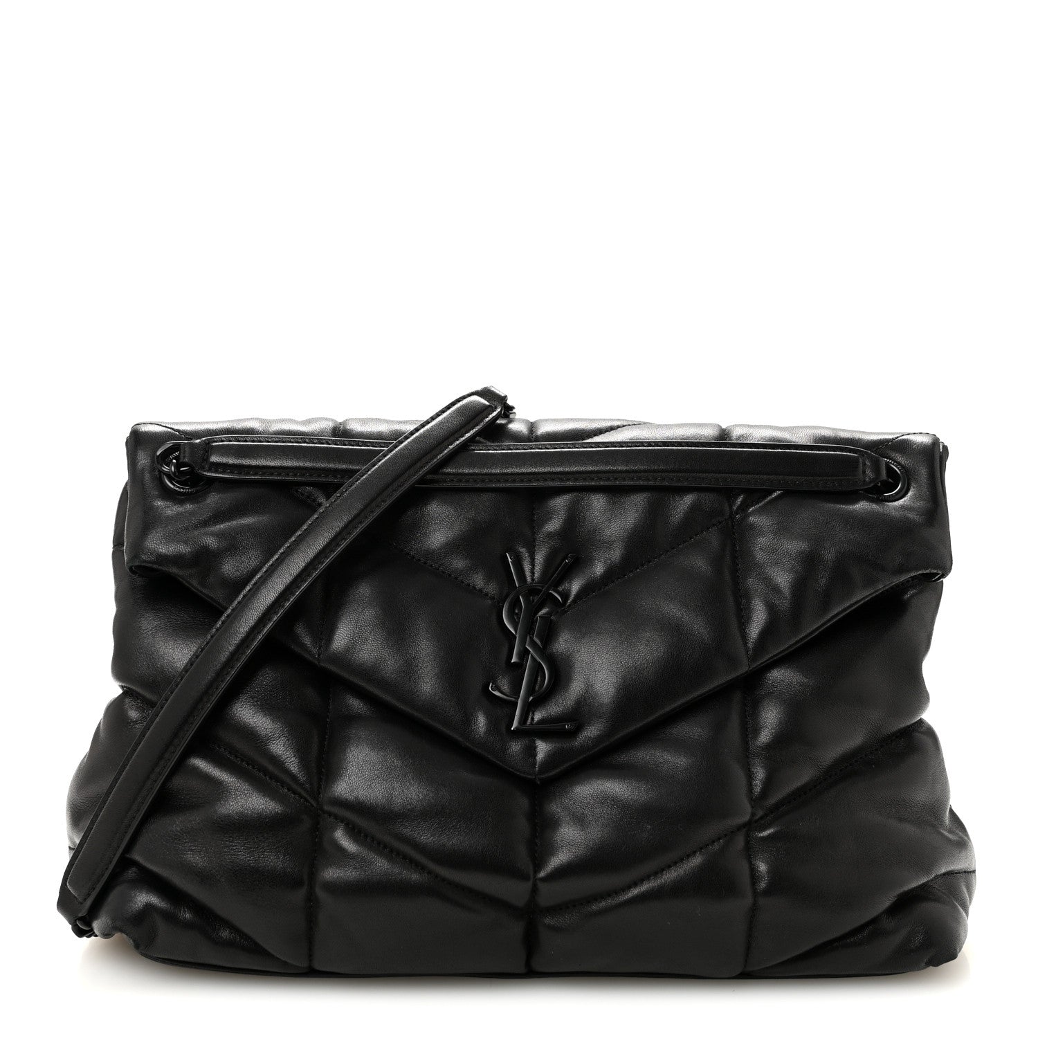 Saint Laurent Lambskin Quilted Monogram Monochrome Medium Loulou Puffer Chain Satchel Black 1 of 12
