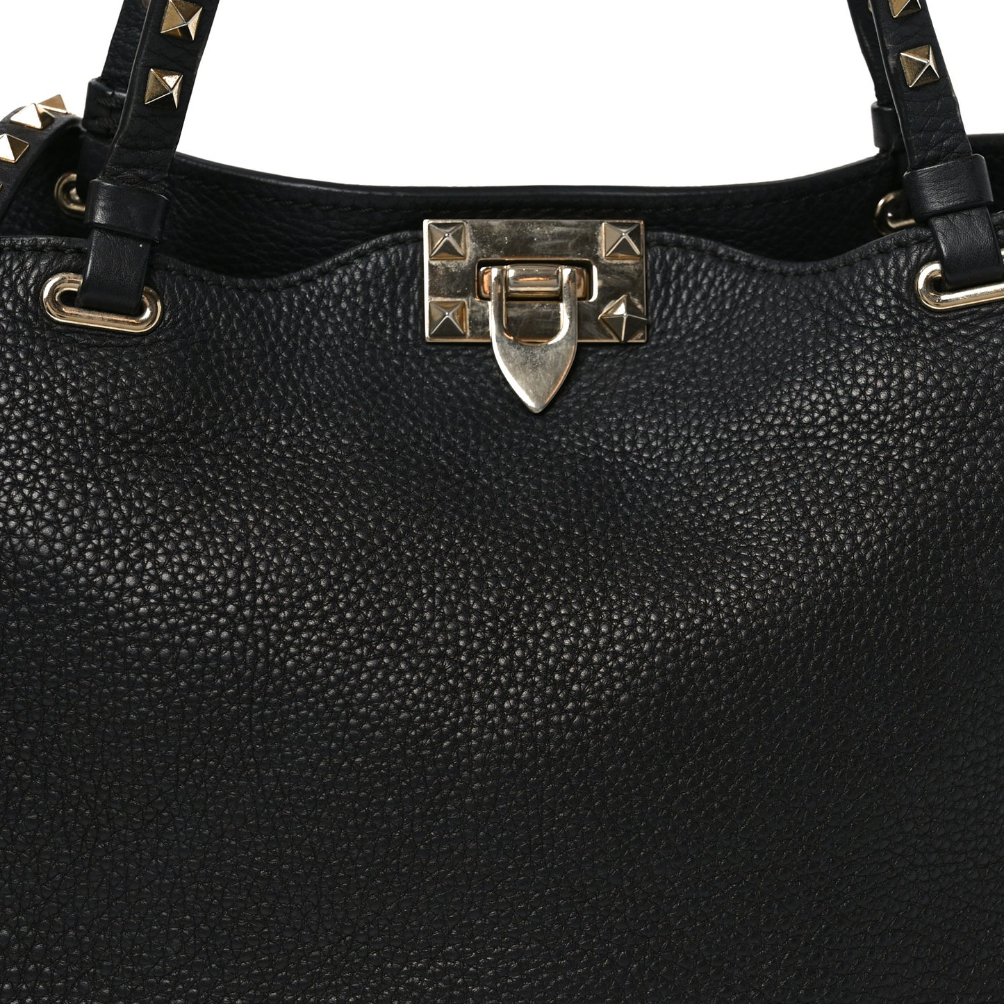 Pebbled Calfskin Medium Rockstud Tote Black