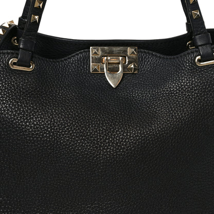 Valentino Garavani Pebbled Calfskin Medium Rockstud Tote Black 7 of 11