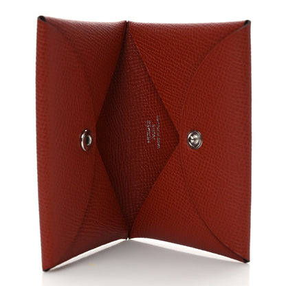 Hermes Epsom Calvi Card Case Rouge Venetian 5 of 7