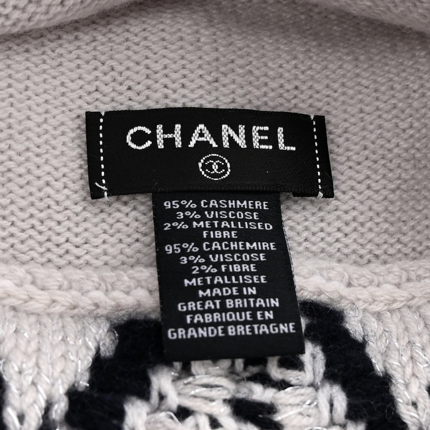 Cashmere Blend CC Beanie Hat White Navy Blue