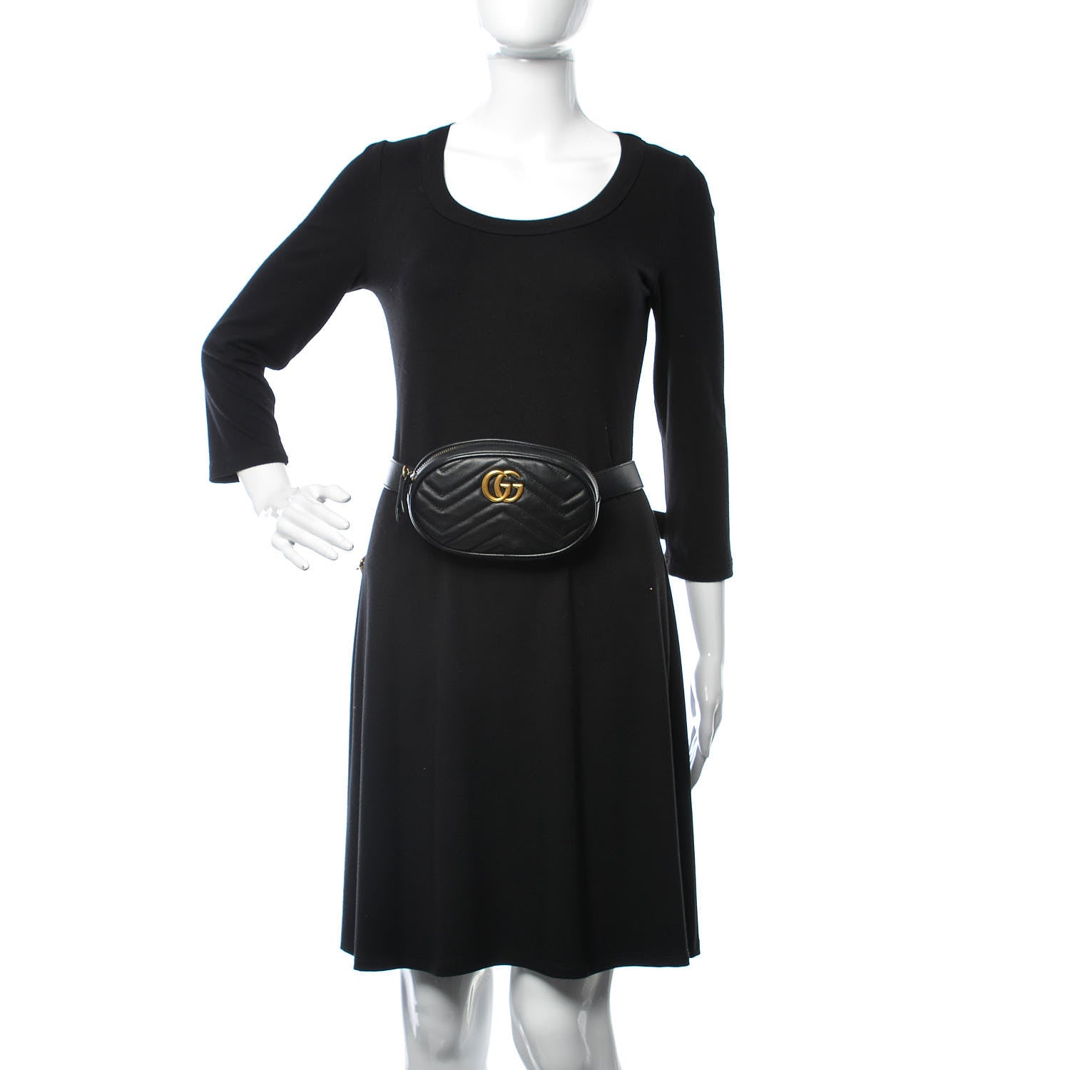 Gucci Calfskin Matelasse GG Marmont Belt Bag 95 38 Black 2 of 12