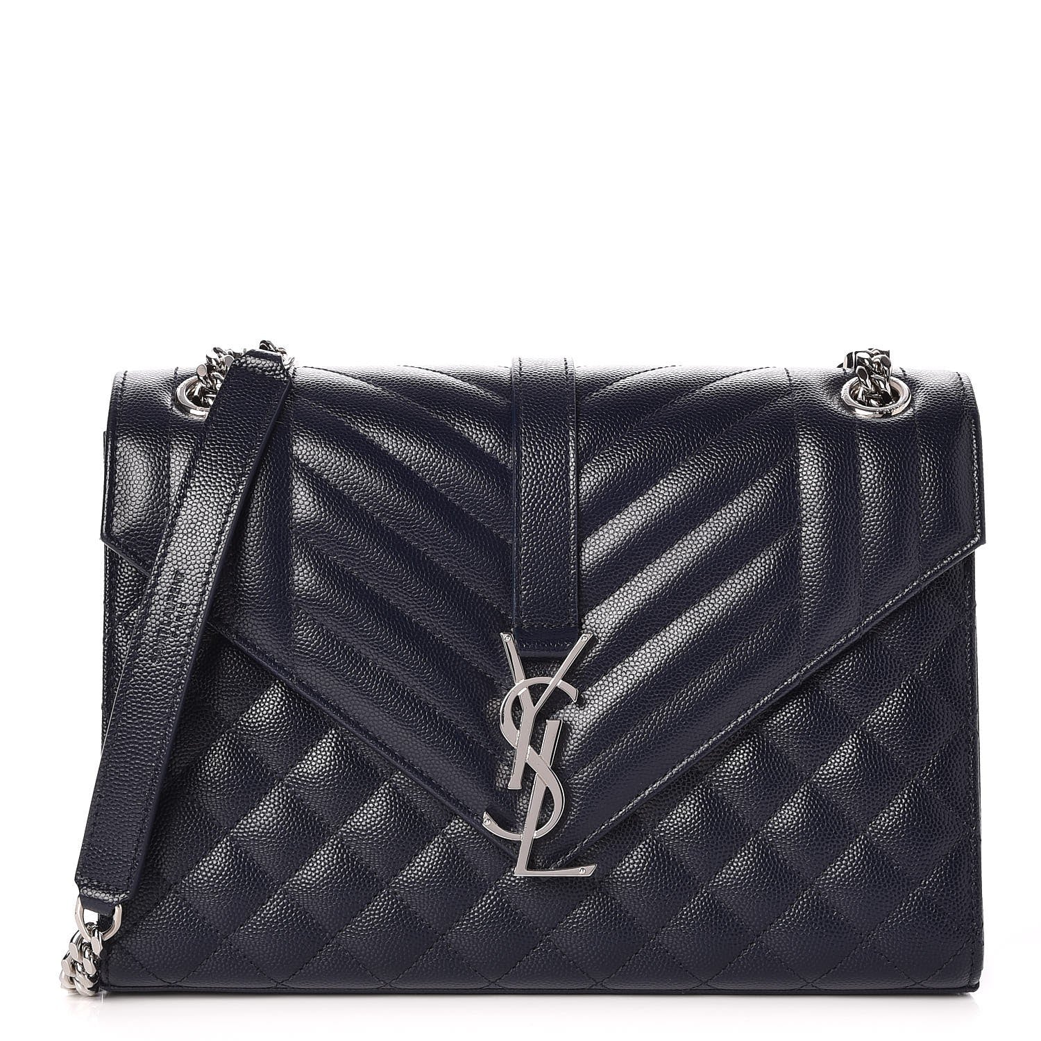 Saint Laurent Grain De Poudre Textured Mixed Matelasse Triquilt Medium Monogram Satchel Deep Marine 1 of 7