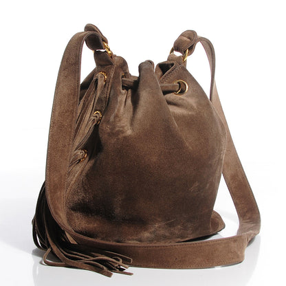 Chanel Suede CC Drawstring Shoulder Bag Beige 3 of 7