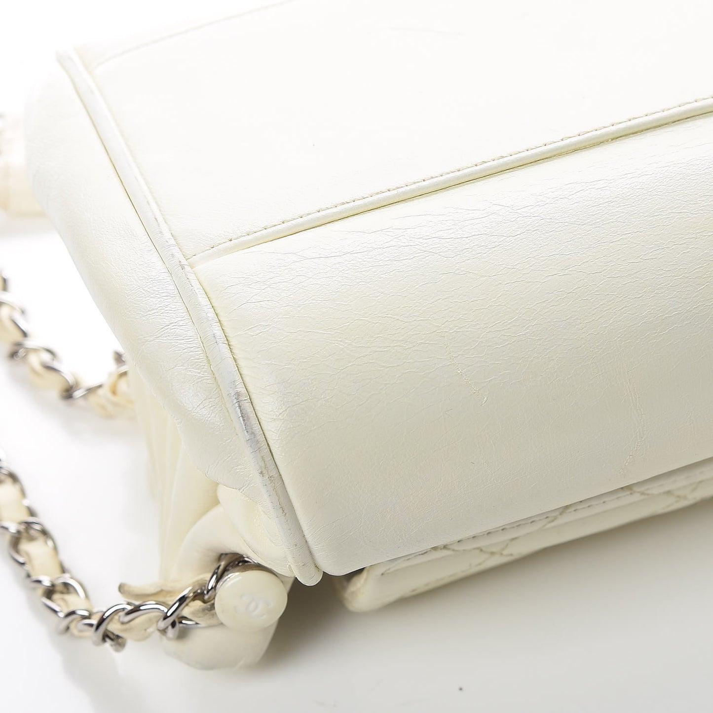 Lambskin Quilted Small Accordion Flap White