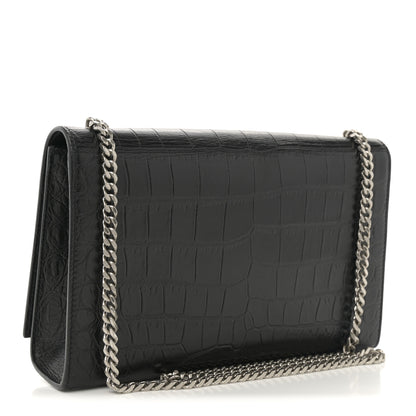 Saint Laurent Calfskin Crocodile Embossed Medium Classic Monogram Kate Tassel Satchel Black 3 of 10
