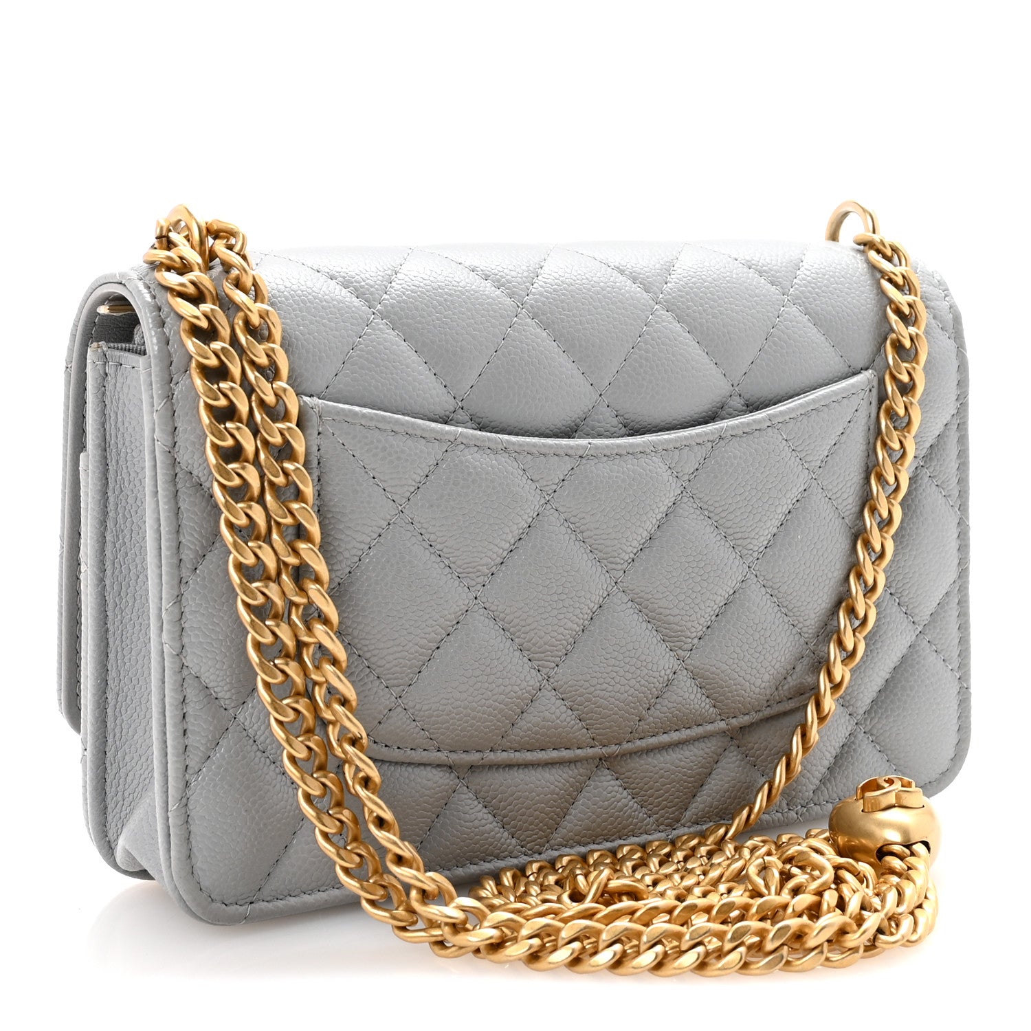 Chanel Caviar Quilted Sweetheart Wallet On Chain WOC Grey 3 of 12