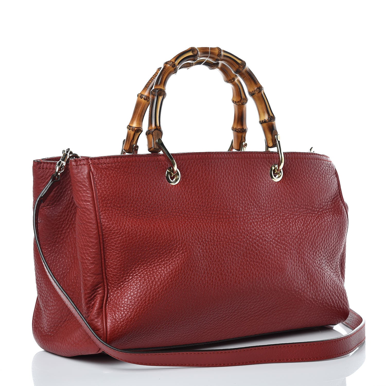 Gucci Pebbled Calfskin Medium Bamboo Shopper Tote Red 3 of 9