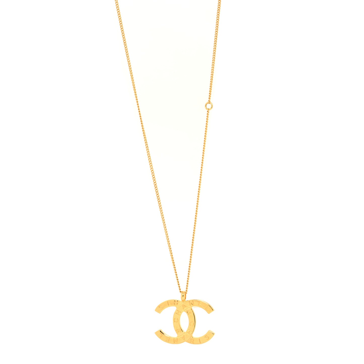 Metal CC Paris Button Necklace Gold