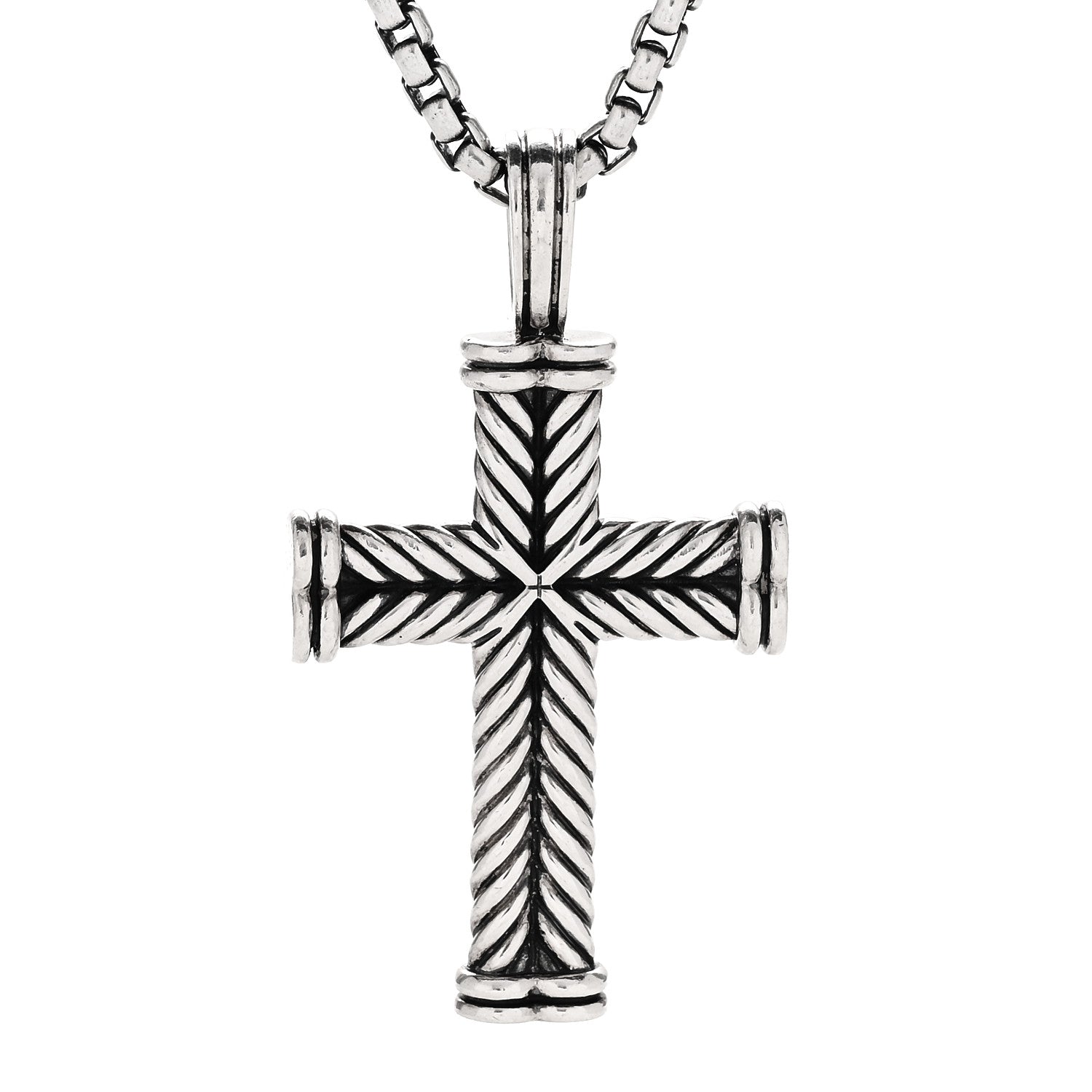 David Yurman Sterling Silver Chevron Cross Pendant Necklace 4 of 6