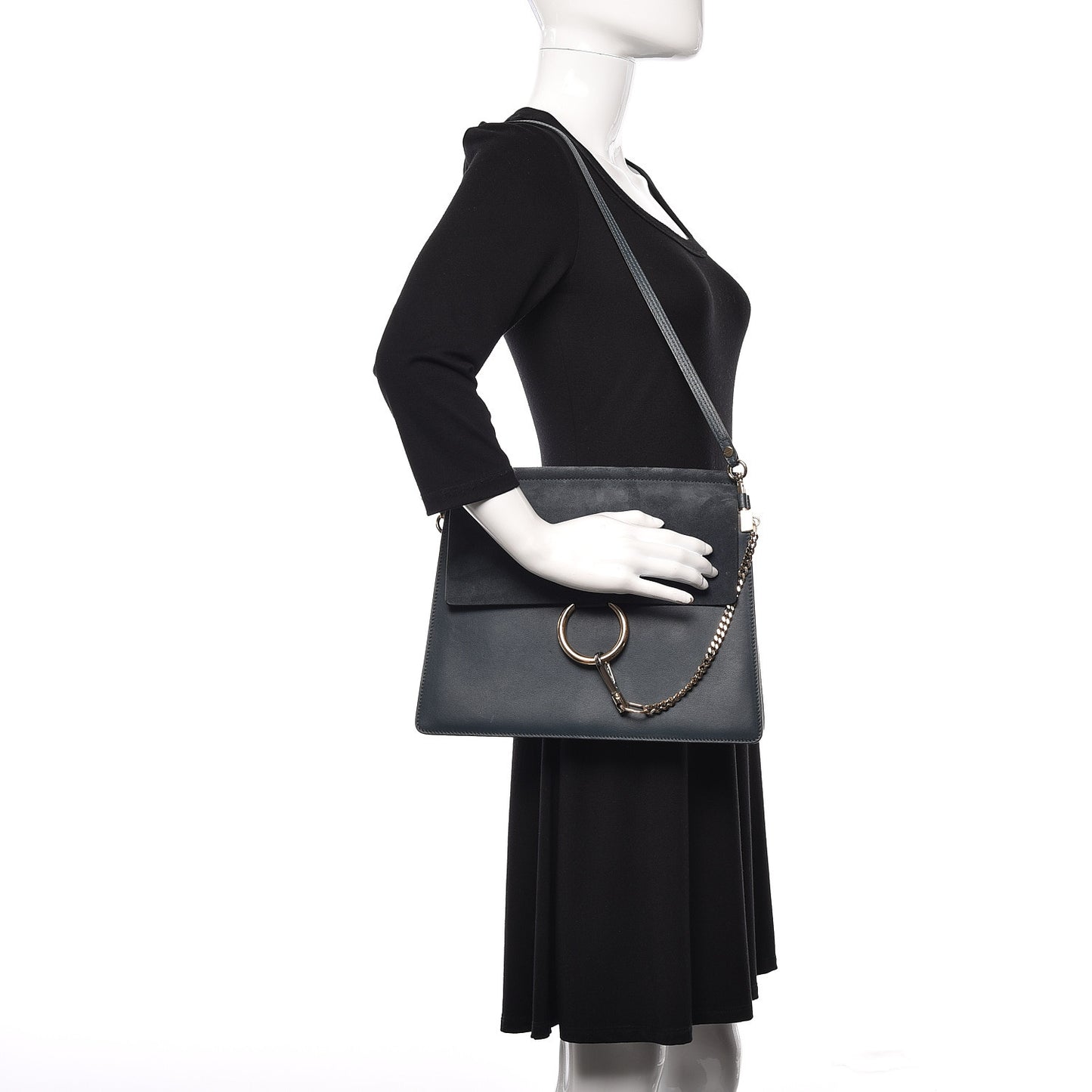 Suede Calfskin Medium Faye Shoulder Bag Silver Blue