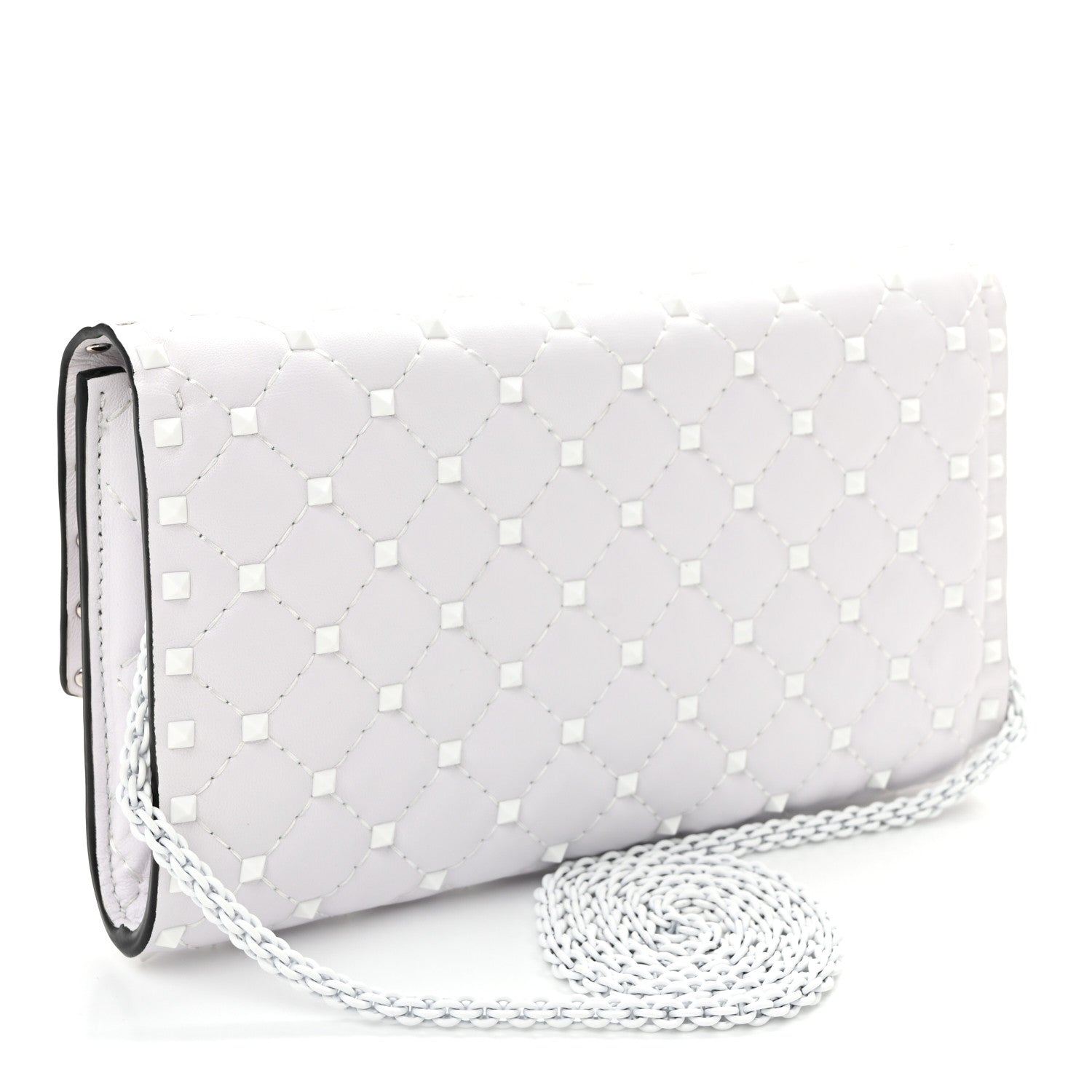 Valentino Garavani Lambskin Free Rockstud Spike Wallet on Chain Optic White 3 of 10