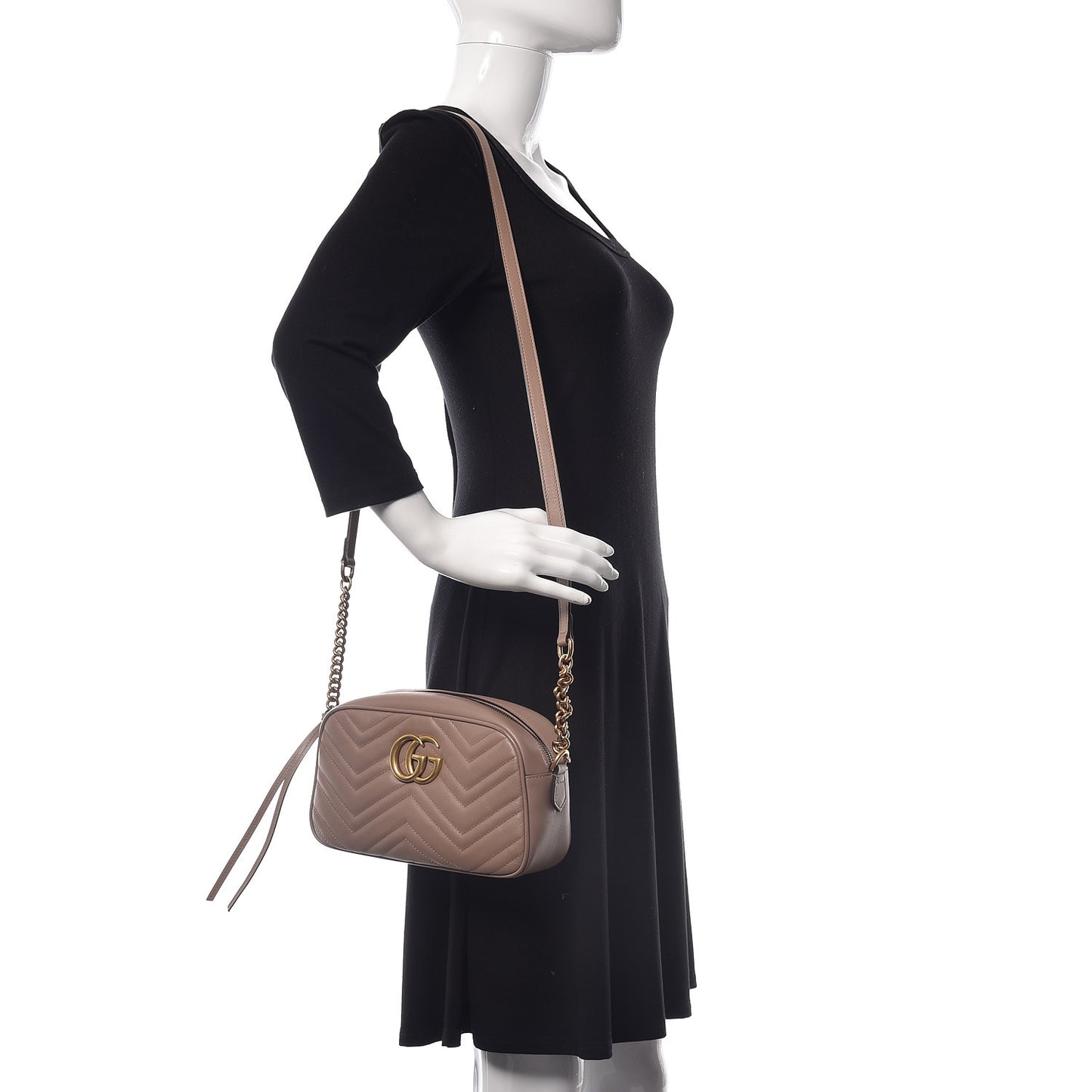 Calfskin Matelasse Small GG Marmont Chain Shoulder Bag Taupe