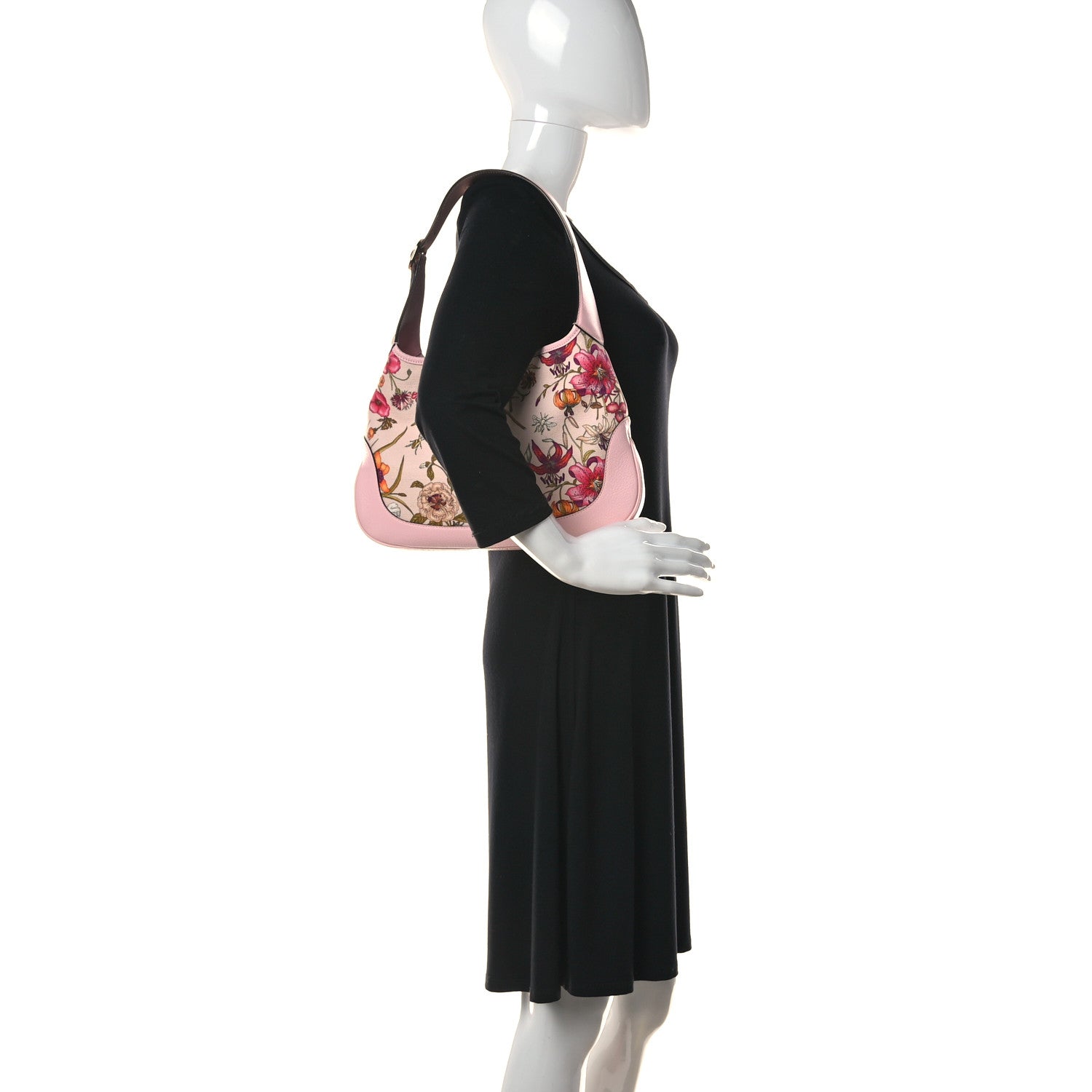 Gucci Canvas Flora Medium Jackie Hobo Light Pink 3 of 10