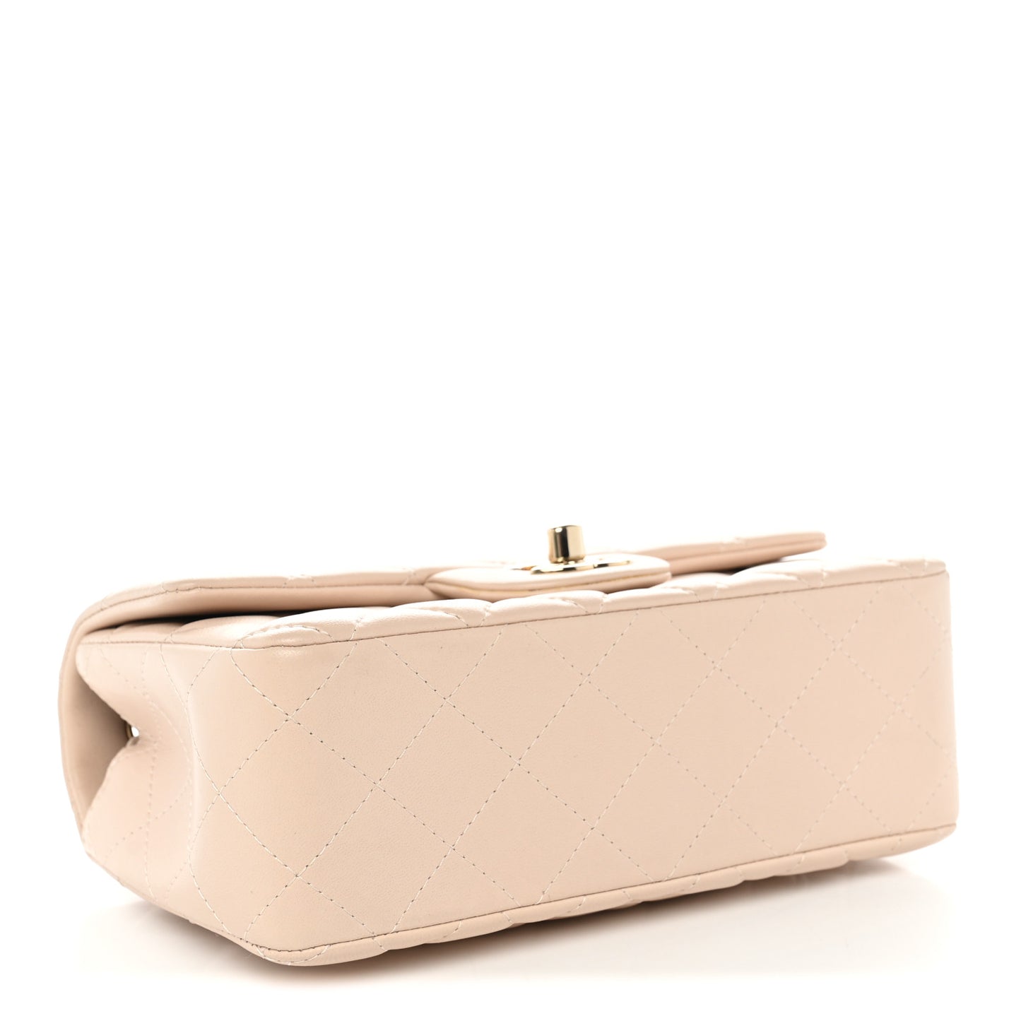 Lambskin Quilted Mini Rectangular Flap Light Beige